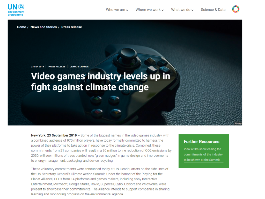 United Nations article game development climate change