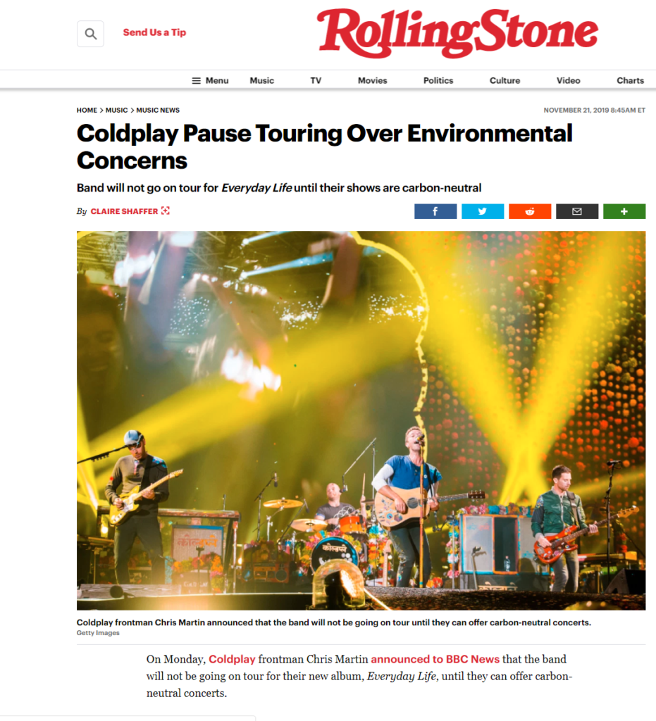 Coldplay Carbon Neutral Touring